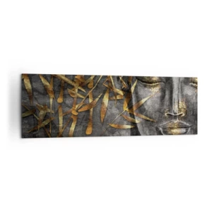 Bild auf Leinwand - Leinwandbild - Zen-Buddha-Bild mit goldenem Bambus - 160x50cm - Fühle den Frieden - Moderne Wanddekoration für Wohnzimmer und Schlafzimmer ARTTOR