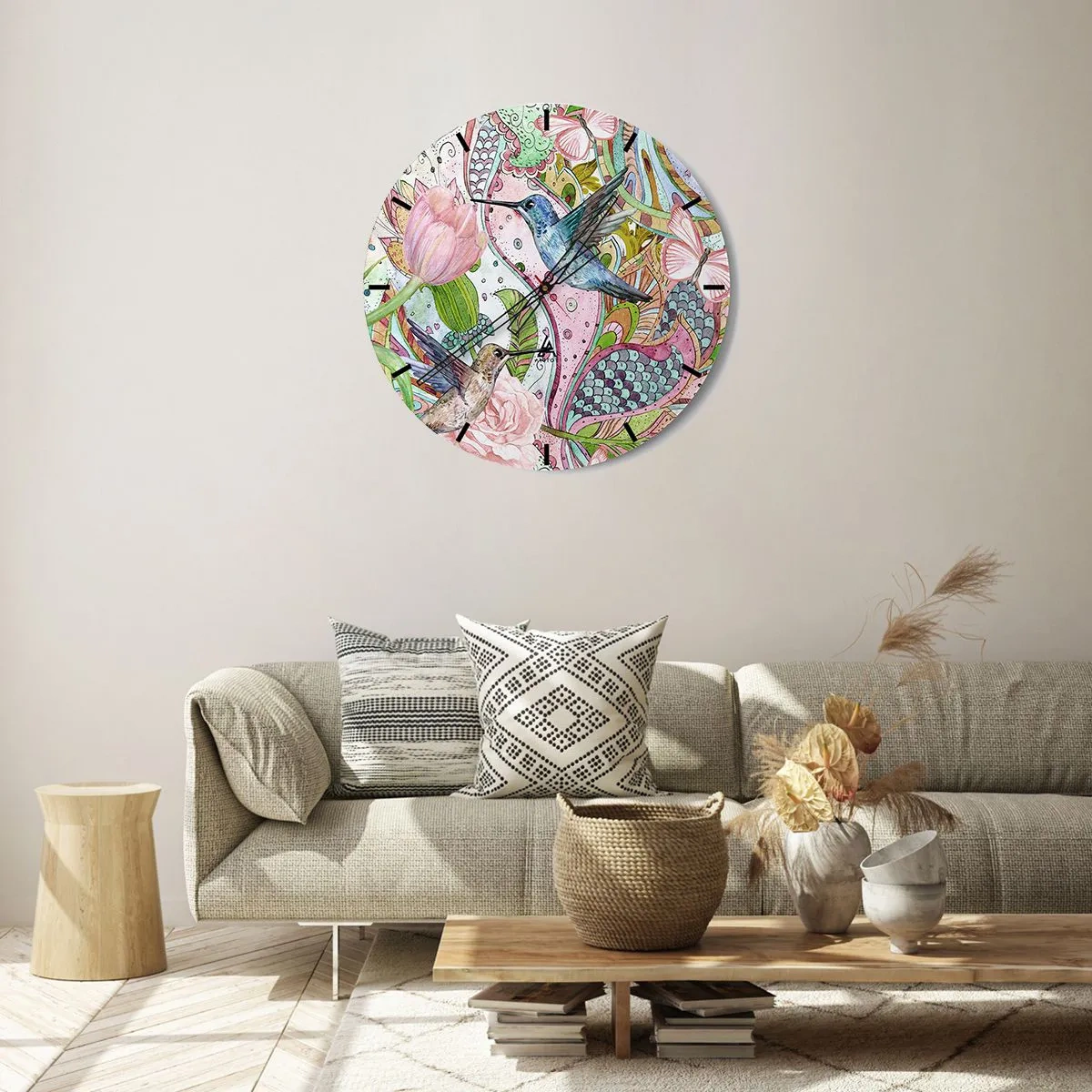 Wanduhr - Glasuhr - Verstrickt in Weinreben - 40x40 cm