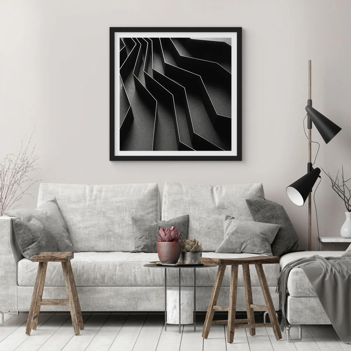 Poster in einem schwarzem Rahmen - Räumliche Ordnung - 60x60 cm