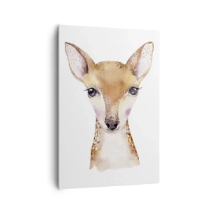 Bild auf Leinwand - Leinwandbild - Aquarellporträt eines jungen Rehs auf weißem Hintergrund - 70x100cm - Die Natur der Unschuld - Moderne Wanddekoration für Wohnzimmer und Schlafzimmer ARTTOR