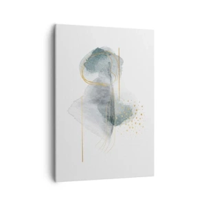 Bild auf Leinwand - Leinwandbild - Eine abstrakte Komposition in Türkis- und Goldtönen. - 50x70cm - Über das Verhältnis von Grau und Gold - Moderne Wanddekoration für Wohnzimmer und Schlafzimmer ARTTOR