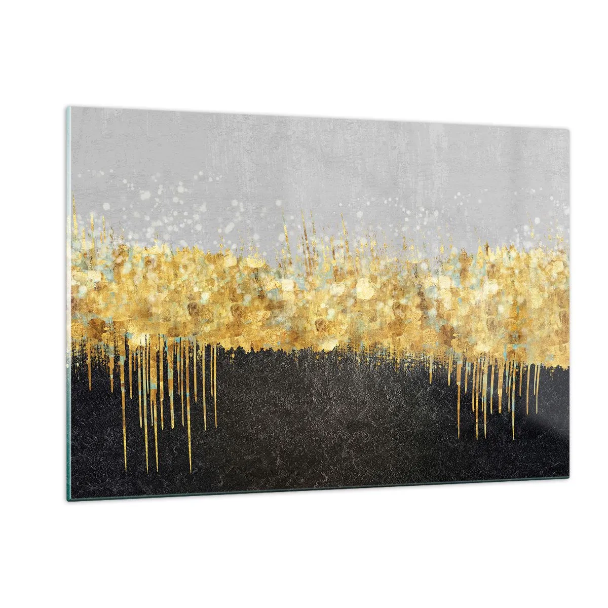 Glasbild - Bild auf glas - Goldene Abstraktion mit Schwarz-Grau-Kontrast - 120x80cm - Nach innen und nach oben - Moderne Wanddekoration für Wohnzimmer und Schlafzimmer ARTTOR