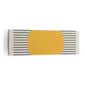 Bild auf Leinwand - Leinwandbild - Ein gelber Kreis auf einem Hintergrund aus schwarzen und weißen horizontalen Linien - 160x50cm - Die Kraft der Einfachheit - Moderne Wanddekoration für Wohnzimmer und Schlafzimmer ARTTOR