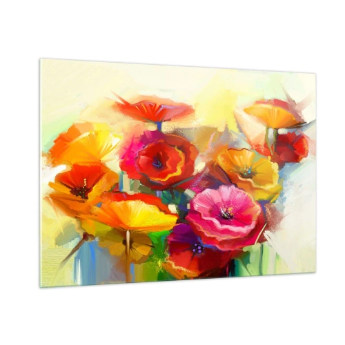Glasbild - Bild auf glas - Bunte Mohnblumen in leuchtenden Farben - 100x70cm - Nicht nur rot - Moderne Wanddekoration für Wohnzimmer und Schlafzimmer ARTTOR