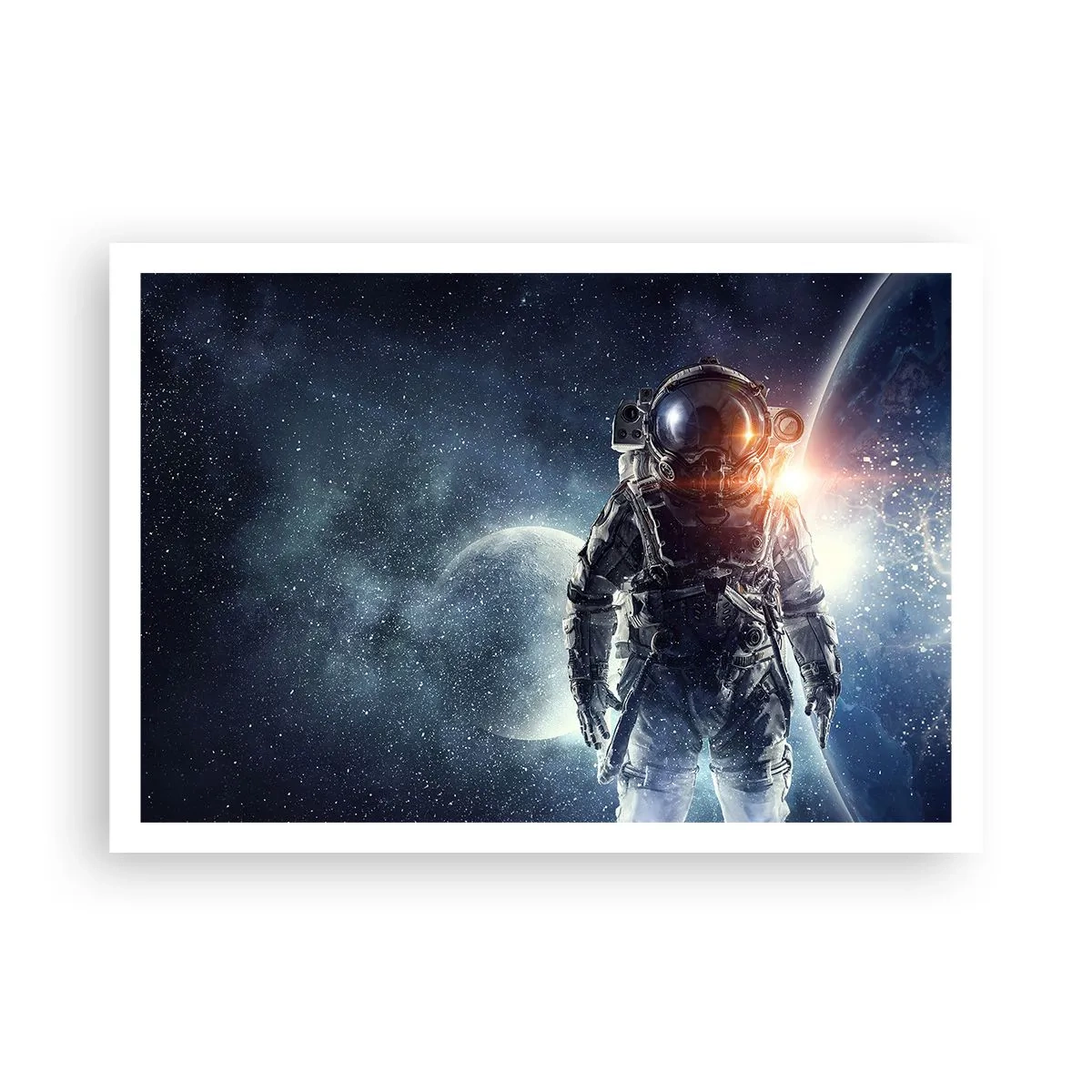 Poster - Astronaut vor dem Hintergrund des Weltraums und des Planeten Erde - 100x70cm - Weltraumabenteuer - Moderne Wanddekoration für Wohnzimmer und Schlafzimmer ARTTOR