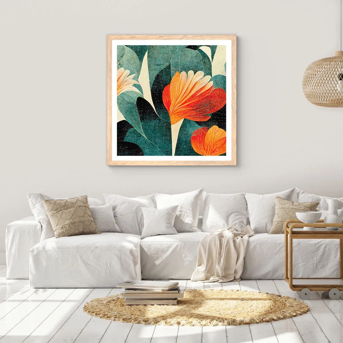 Poster in einem Rahmen aus heller Eiche - Hitze der Tropen und Kühle des Grüns - 40x40 cm