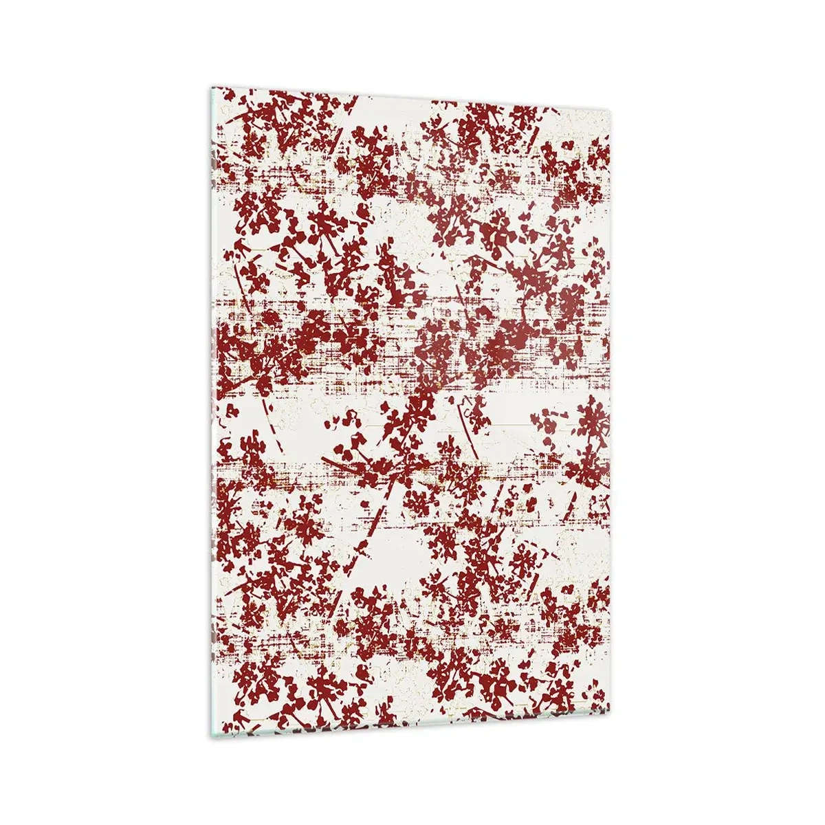 Glasbild - Bild auf glas - Rote Blumen auf weißem Hintergrund im künstlerischen Stil - 80x120cm - Wie alter Perkal - Moderne Wanddekoration für Wohnzimmer und Schlafzimmer ARTTOR