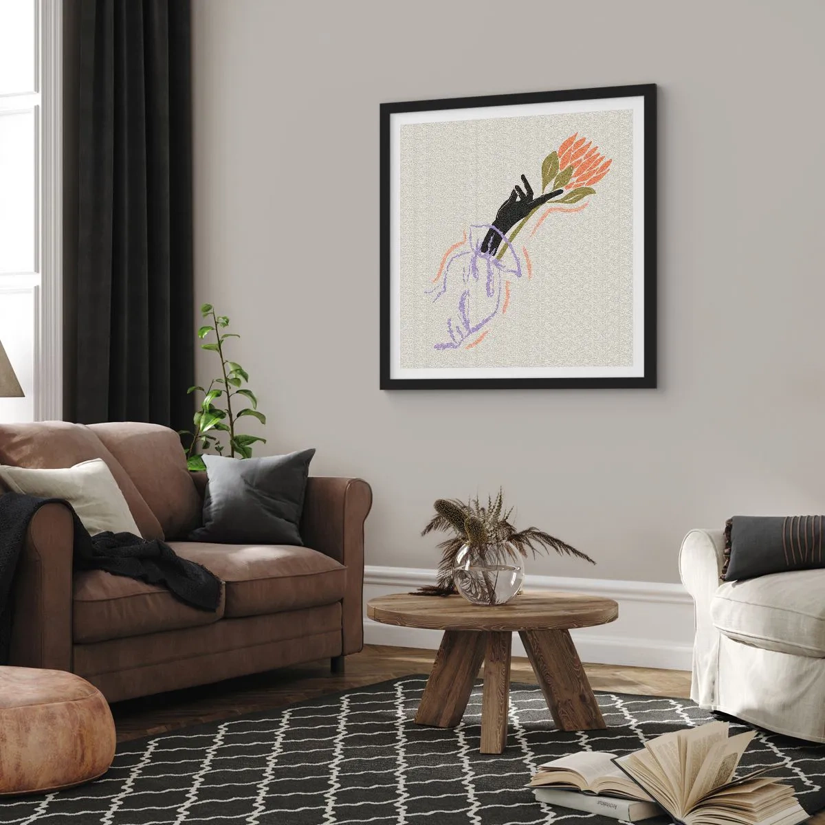 Poster in einem schwarzem Rahmen - Schwesterliche Berührung - 50x50 cm