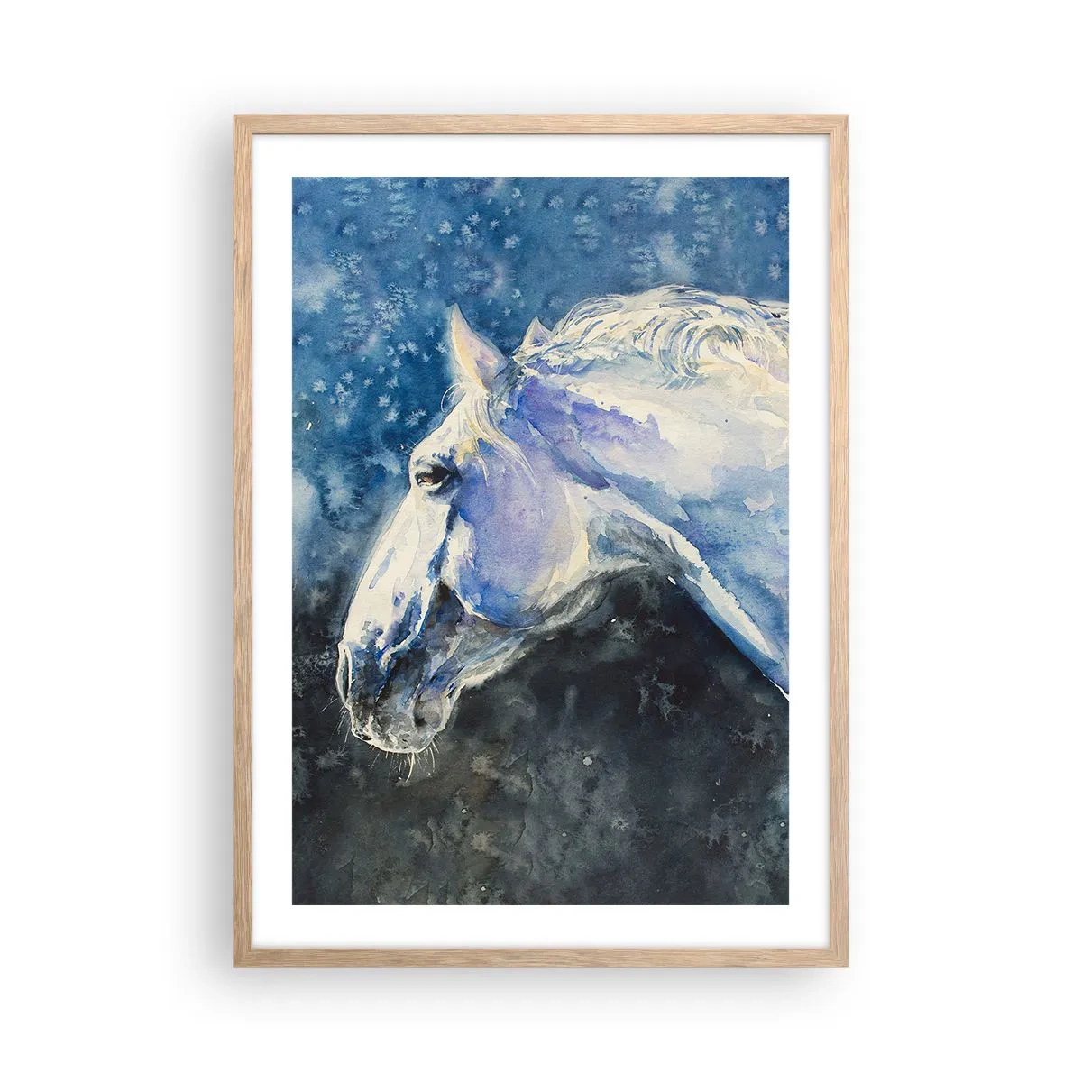 Poster in einem Rahmen aus heller Eiche - Porträt in blauem Glanz - 50x70 cm