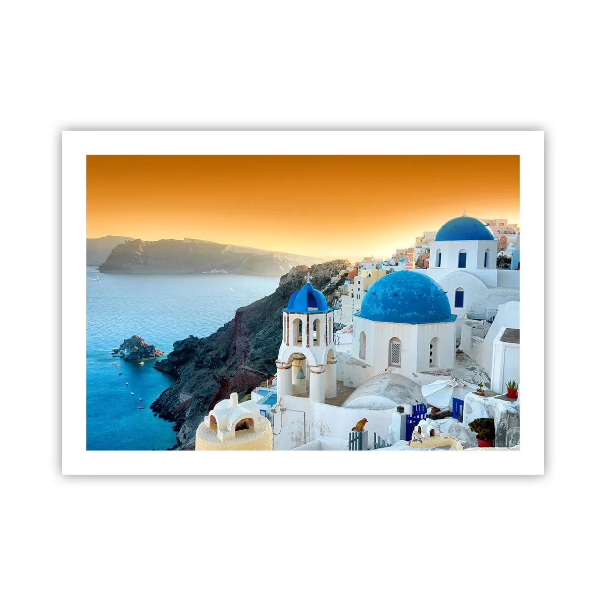 Poster - Santorini - an die Felsen gekuschelt - 70x50 cm