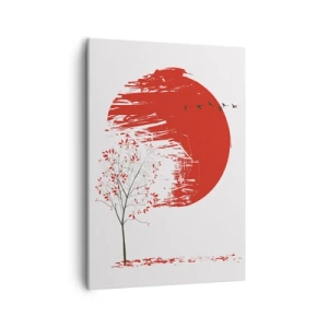 Bild auf Leinwand - Leinwandbild - Roter Kreis und Baum im japanischen Stil - 50x70cm - Kennst du dieses Land? - Moderne Wanddekoration für Wohnzimmer und Schlafzimmer ARTTOR