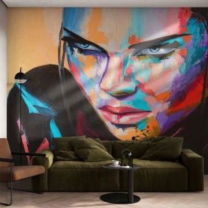 Fototapete Premium Sand - Porträt einer Frau in ausdrucksstarken Farben, malerischer Stil - 100x70cm - Wild im Herzen - Moderne Wanddekoration für Wohnzimmer und Schlafzimmer ARTTOR