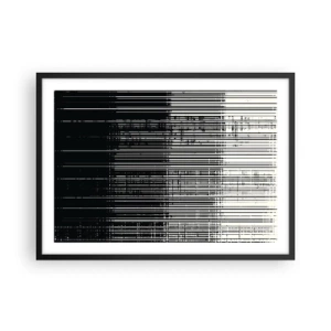 Poster in einem schwarzem Rahmen - Abstrakte Linienkomposition in kontrastierendem Schwarz und Weiß - 70x50cm - Wellen und Vibrationen - Moderne Wanddekoration für Wohnzimmer und Schlafzimmer ARTTOR