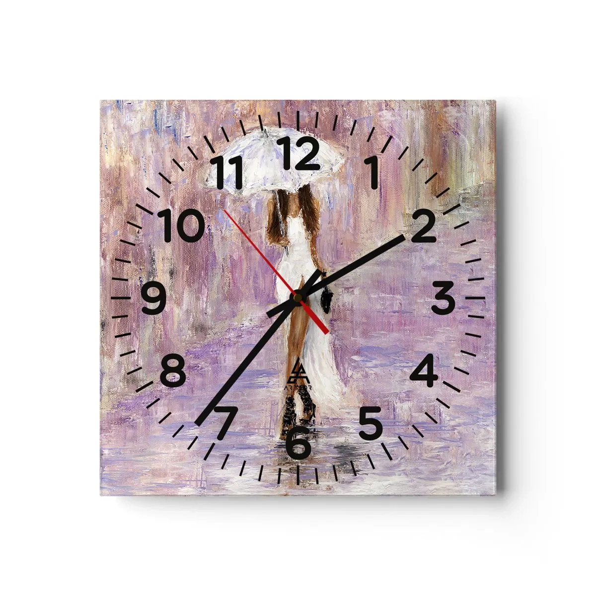 Wanduhr - Glasuhr - Im lila Regen - 30x30 cm