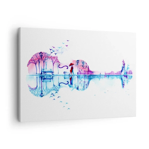 Bild auf Leinwand - Leinwandbild - Stadtsilhouette in Form einer Violine in Aquarellfarben - 70x50cm - Ich bringe dir ein paar Regenbögen - Moderne Wanddekoration für Wohnzimmer und Schlafzimmer ARTTOR