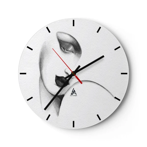 Wanduhr - Glasuhr - Ein minimalistisches Porträt einer Frau in Grautönen. - 30x30cm - Im Stil von Łempicka - Moderne Wanddekoration für Wohnzimmer, Küche und Schlafzimmer ARTTOR