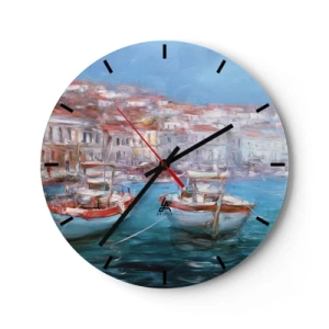 Wanduhr - Glasuhr - Ein malerischer Hafen mit Booten im impressionistischen Stil - 30x30cm - Italienische Bucht - Moderne Wanddekoration für Wohnzimmer, Küche und Schlafzimmer ARTTOR