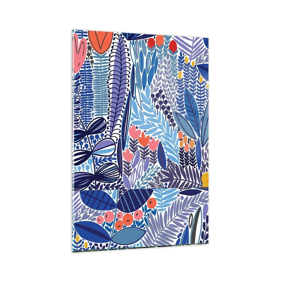 Glasbild - Bild auf glas - Ein farbenfrohes Pflanzenmotiv im modernen Grafikstil - 80x120cm - Hawaiianischer Garten - Moderne Wanddekoration für Wohnzimmer und Schlafzimmer ARTTOR