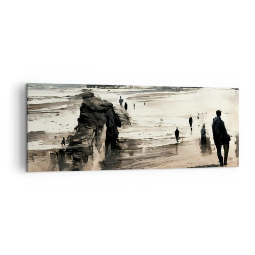 Bild auf Leinwand - Leinwandbild - Strandspaziergänger in friedlicher Landschaft - 140x50cm - Einberufen - Moderne Wanddekoration für Wohnzimmer und Schlafzimmer ARTTOR