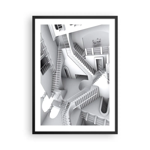Poster in einem schwarzem Rahmen - Illusionäre Treppen in einem surrealen Raum - 50x70cm - Die Paradoxien des Weltraums - Moderne Wanddekoration für Wohnzimmer und Schlafzimmer ARTTOR
