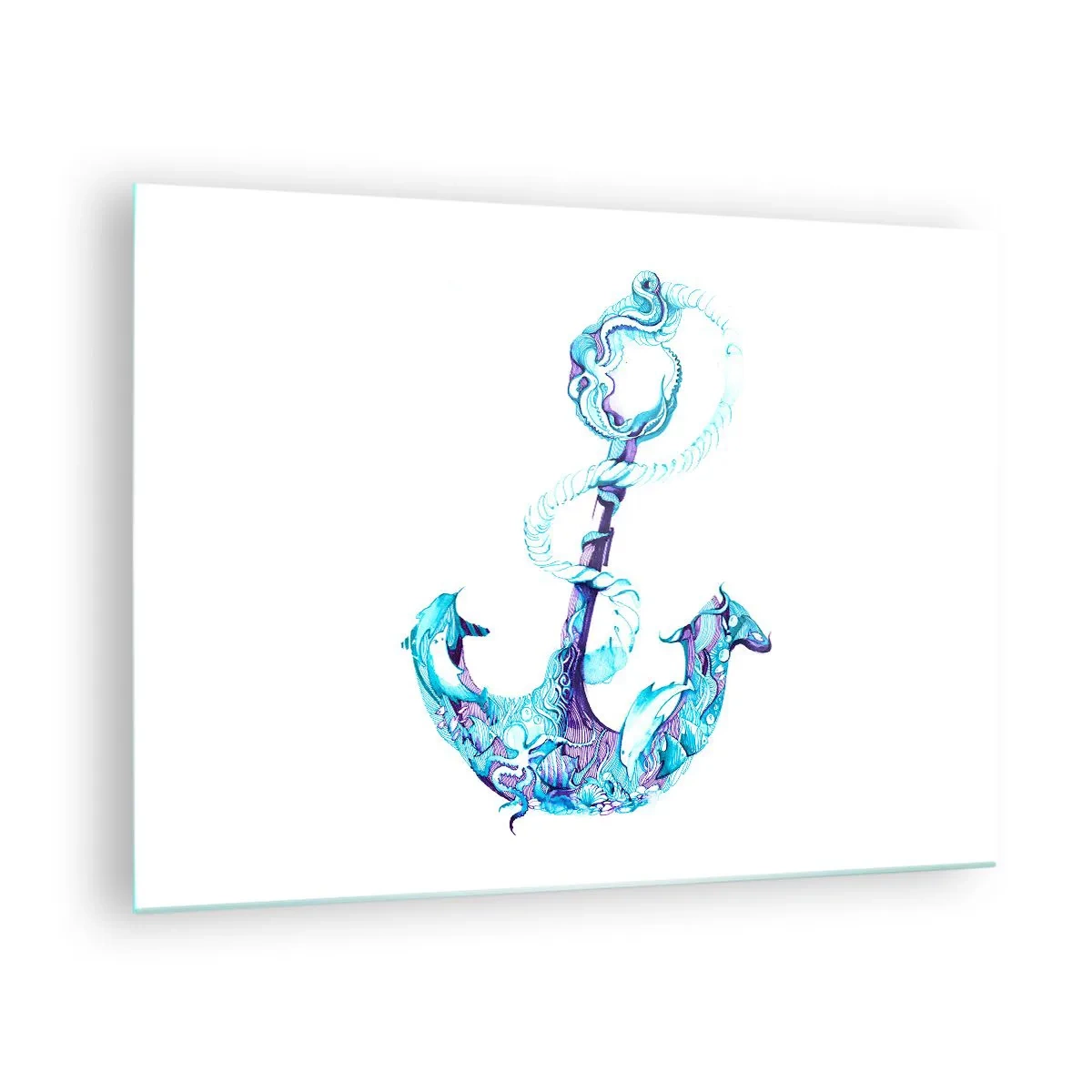 Glasbild - Bild auf glas - Anker mit nautischen Motiven im künstlerischen Stil - 70x50cm - Der Vertraute der Geheimnisse des Meeres - Moderne Wanddekoration für Wohnzimmer und Schlafzimmer ARTTOR