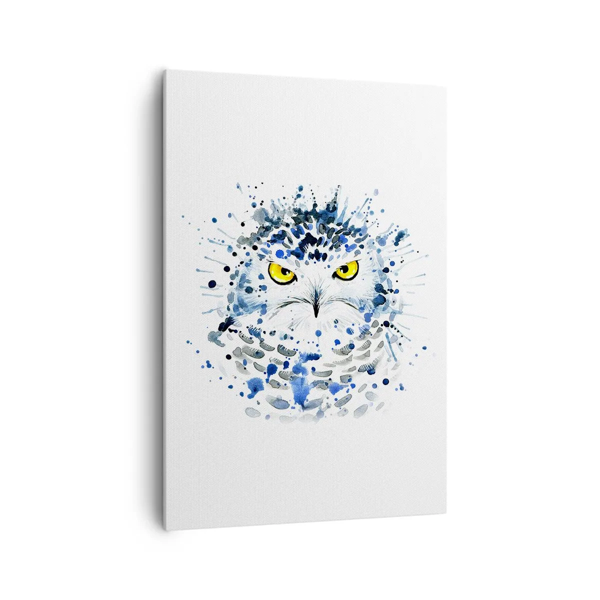 Bild auf Leinwand - Leinwandbild - Abstraktes Porträt einer Eule in blauen und gelben Farben - 70x100cm - Direkt in die Augen - Moderne Wanddekoration für Wohnzimmer und Schlafzimmer ARTTOR