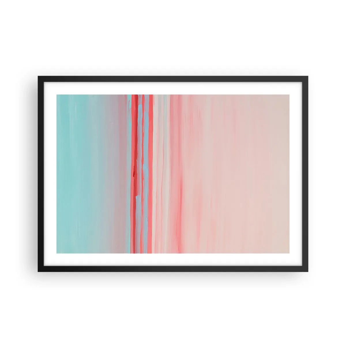 Poster in einem schwarzem Rahmen - Pastellfarbene Linien in Rosa- und Blautönen in einer minimalistischen Komposition - 70x50cm - Abstraktion im Morgengrauen - Moderne Wanddekoration für Wohnzimmer und Schlafzimmer ARTTOR