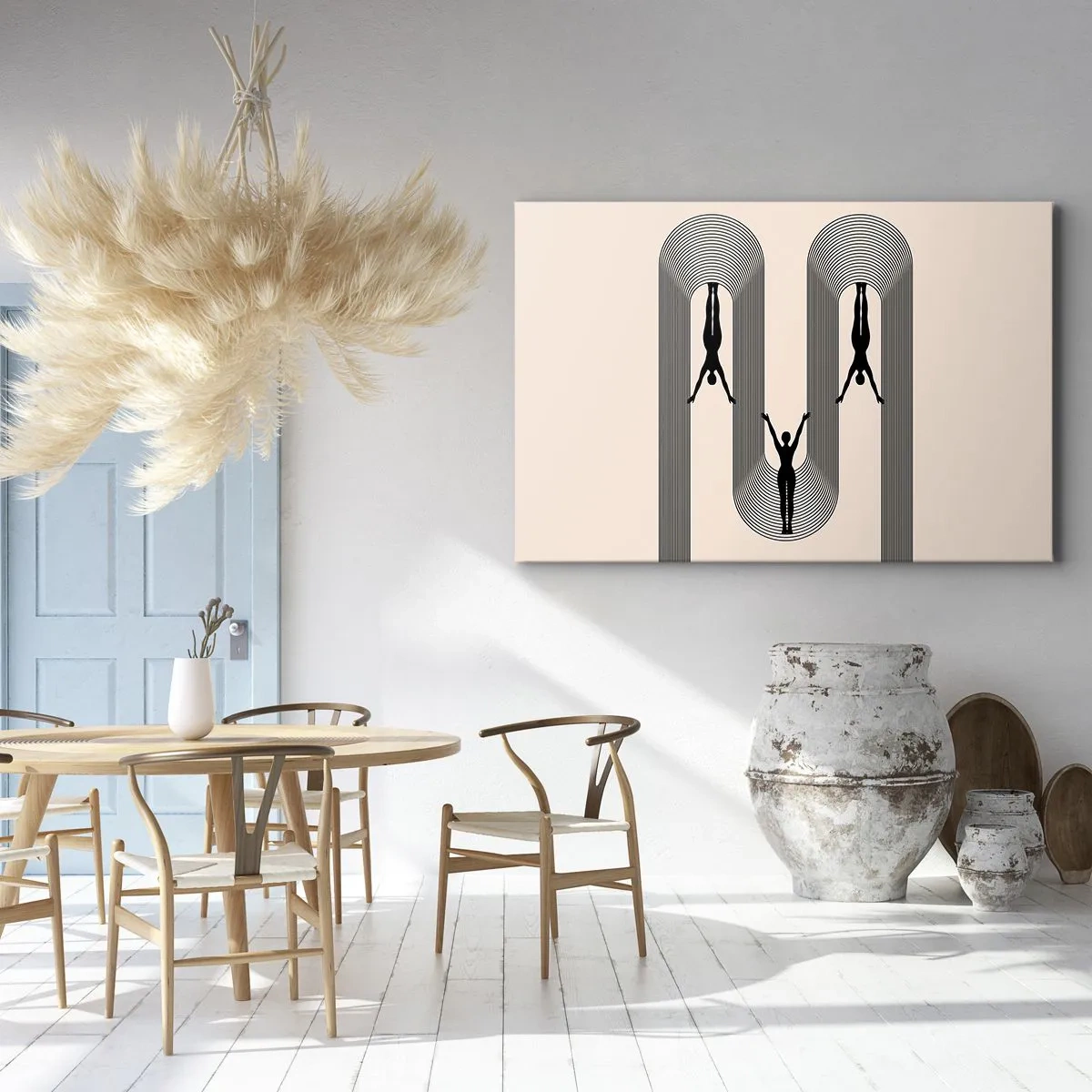 Bild auf Leinwand - Leinwandbild - Geometrische Silhouetten auf beigem Hintergrund - 100x70cm - Verkehrt herum - Moderne Wanddekoration für Wohnzimmer und Schlafzimmer ARTTOR