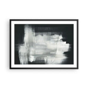 Poster in einem schwarzem Rahmen - Weiße abstrakte Striche auf dunklem Hintergrund - 70x50cm - Vertikal und horizontal gewebt - Moderne Wanddekoration für Wohnzimmer und Schlafzimmer ARTTOR