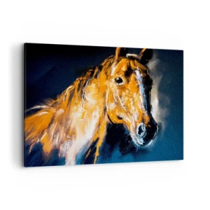 Bild auf Leinwand - Leinwandbild - Porträt eines Pferdes in einem dynamischen, malerischen Stil - 100x70cm - Also was, gehst du? - Moderne Wanddekoration für Wohnzimmer und Schlafzimmer ARTTOR