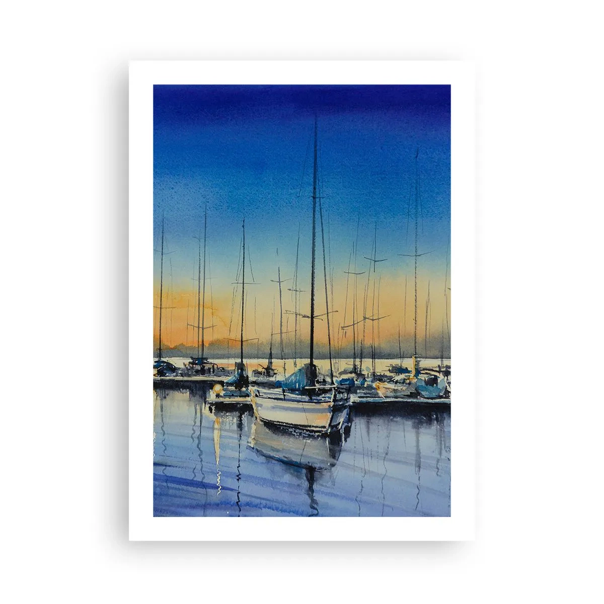 Poster - Eine malerische Szene von Segelbooten in einem Hafen bei Sonnenuntergang - 50x70cm - Ende eines guten Tages - Moderne Wanddekoration für Wohnzimmer und Schlafzimmer ARTTOR
