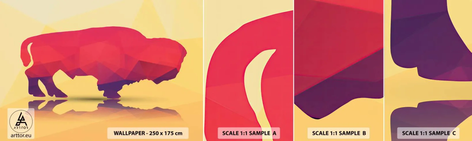 Fototapetenmuster Standard Eco - Die Amaranth-Stärke des Bisons - Tiere, Wisent, Geometrische Figur - 100x30 cm