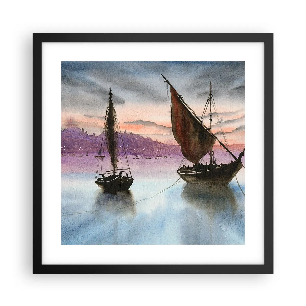 Poster in einem schwarzem Rahmen - Abend am Hafen - 40x40 cm