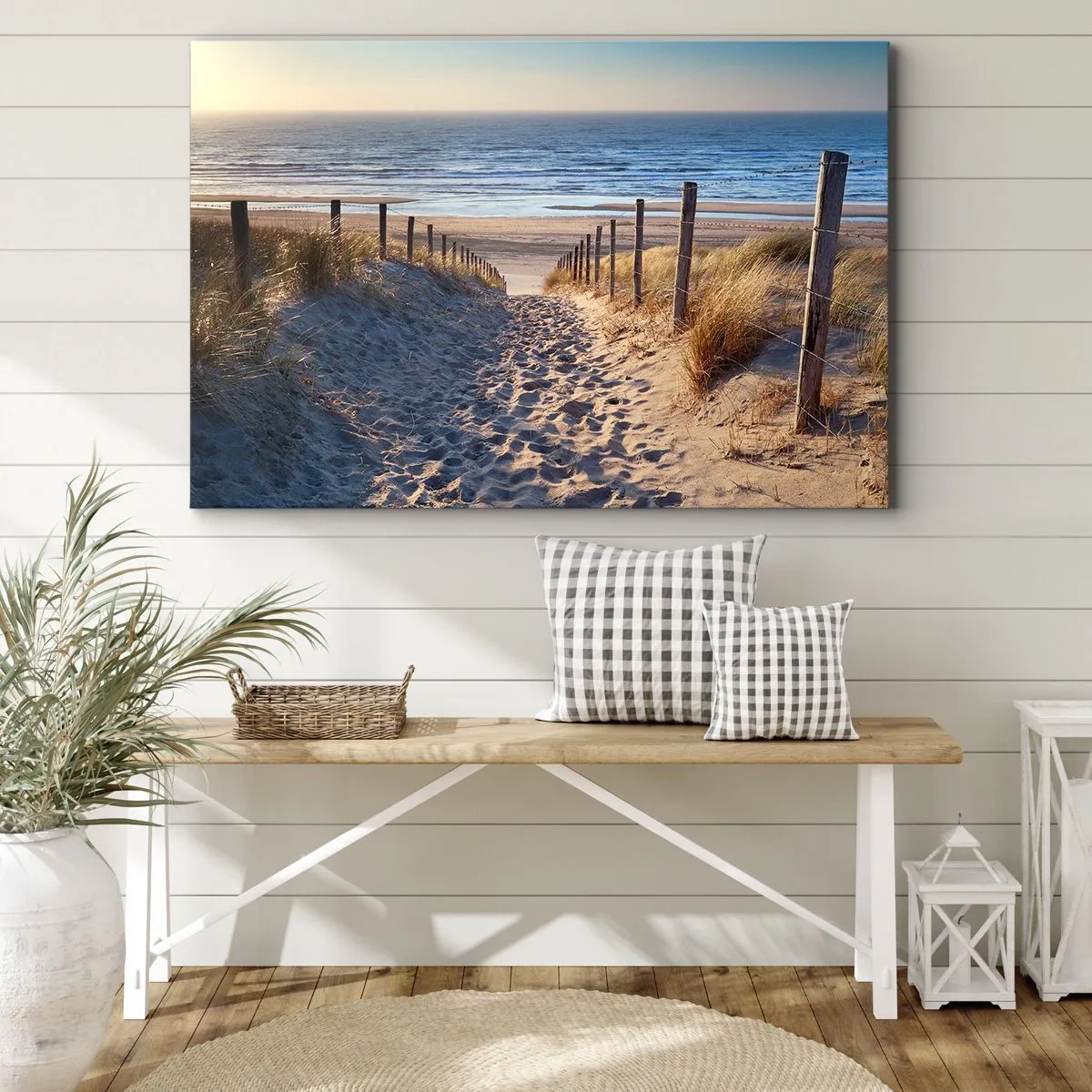 Bild auf Leinwand - Leinwandbild - Weg durch die Dünen zum Strand - 120x80cm - Das Rauschen des Meeres, der Gesang der Vögel, ein wilder Strand im Gras ... - Moderne Wanddekoration für Wohnzimmer und Schlafzimmer ARTTOR