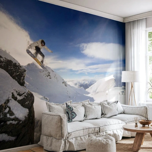 Fototapete Premium Sand - Freiheit ohne Grenzen - Snowboarden, Landschaft, Berge - 350x256 cm