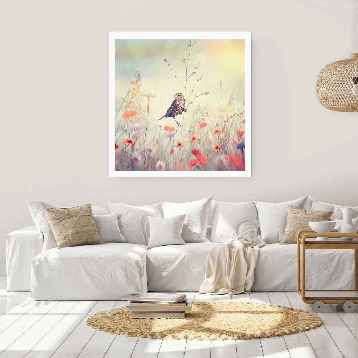 Poster - Vogelporträt mit einer Wiese im Hintergrund - 50x50 cm