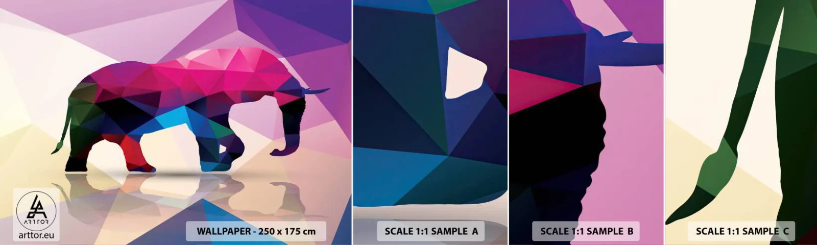 Fototapeten Muster Selbstklebend Deluxe Sticker - Kristalldinosaurier - Tiere, Elefant, Geometrische Figur - 100x30 cm