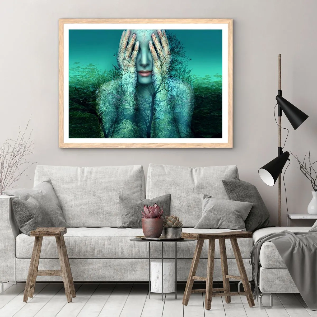 Poster in einem Rahmen aus heller Eiche - Eingetaucht in Blau - 40x30 cm