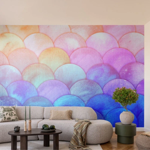 Fototapete Premium Sand - Bunte, pastellfarbene Schuppen mit Perlmutt-Finish - 100x70cm - Perlenschuppe - Moderne Wanddekoration für Wohnzimmer und Schlafzimmer ARTTOR