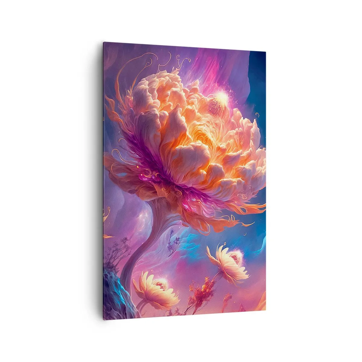 Bild auf Leinwand - Leinwandbild - Fantasieblumen in einer kosmischen Landschaft - 80x120cm - Andere Welt - Moderne Wanddekoration für Wohnzimmer und Schlafzimmer ARTTOR
