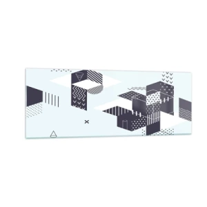 Glasbild - Bild auf glas - Moderne geometrische Grafiken in Weiß- und Marineblautönen - 140x50cm - In der Seele eines Mathematikers - Moderne Wanddekoration für Wohnzimmer und Schlafzimmer ARTTOR