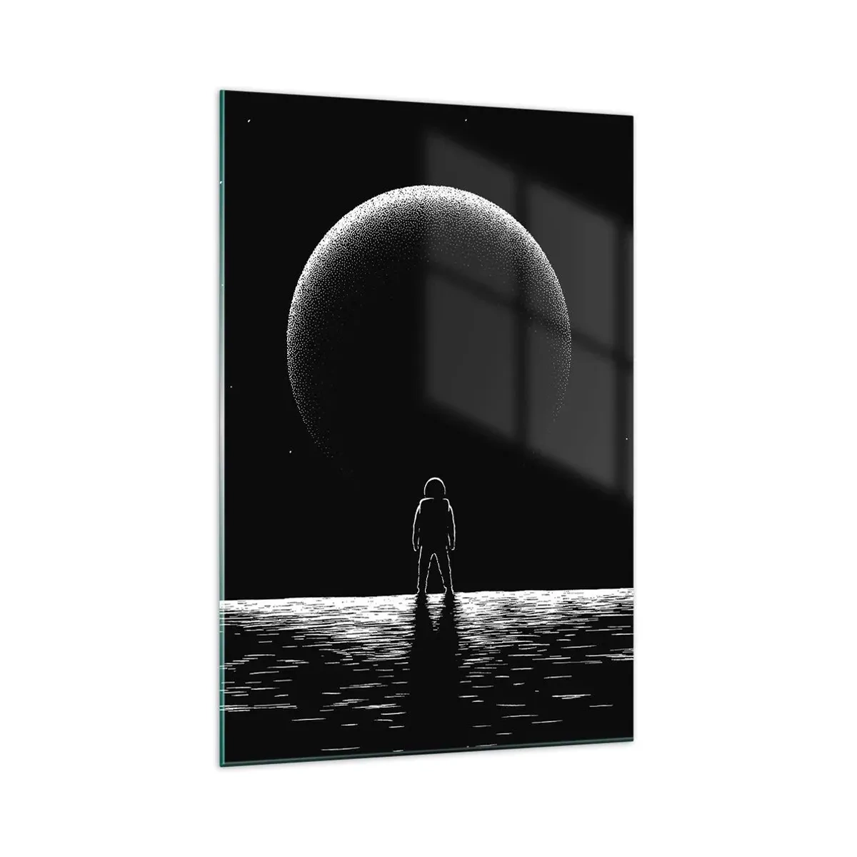 Glasbild - Bild auf glas - Ein Astronaut vor dem Hintergrund eines großen Planeten im Weltraum - 70x100cm - Angesicht zu Angesicht - Moderne Wanddekoration für Wohnzimmer und Schlafzimmer ARTTOR