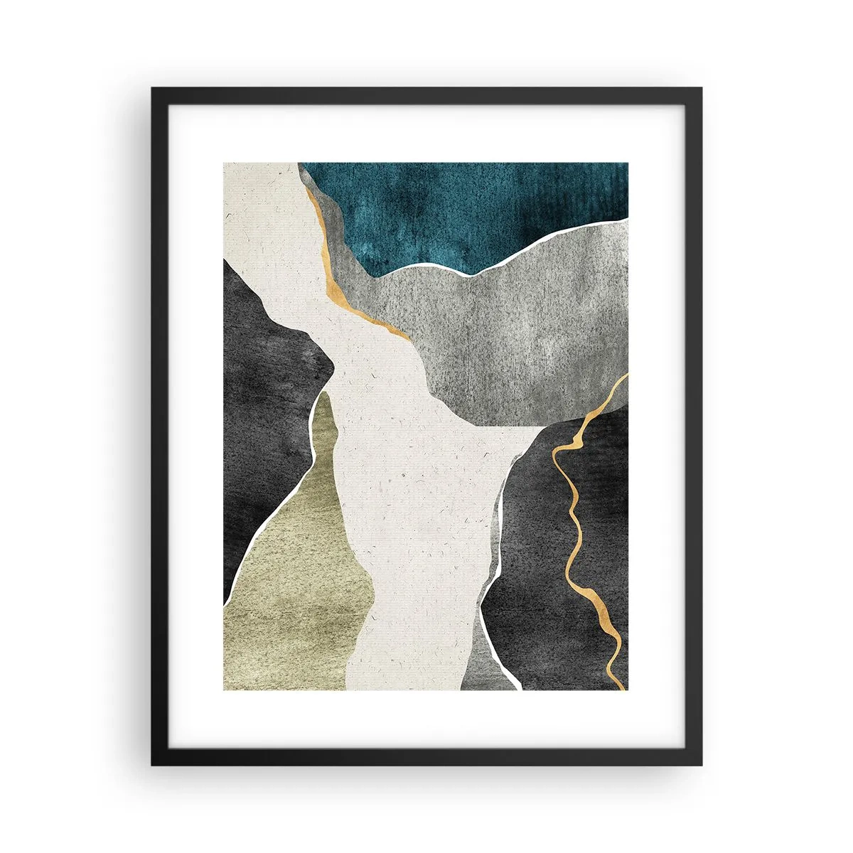 Poster in einem schwarzem Rahmen - Mosaikkomposition mit Goldfaden - 40x50 cm