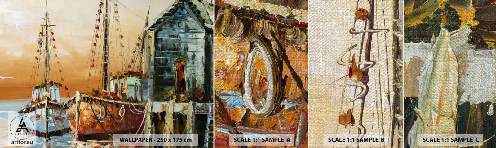 Fototapeten Muster Premium Canvas - Friedliche Rückkehr - Fischerboot, Fischereihafen, Stück - 100x30 cm