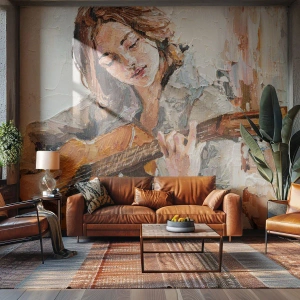 Fototapete Premium Canvas - Konzert für Gitarre und Mädchenherz - Gitarre, Musik, Mädchen - 150x105 cm