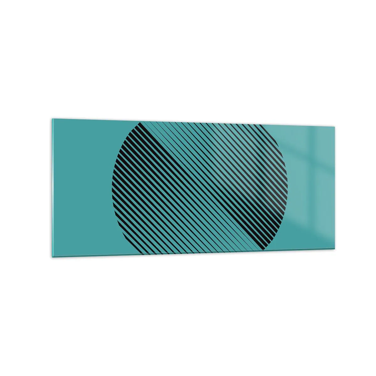 Glasbild - Bild auf glas - Ein minimalistischer Kreis mit Linien auf türkisfarbenem Hintergrund. - 120x50cm - Kreis – eine geometrische Variante - Moderne Wanddekoration für Wohnzimmer und Schlafzimmer ARTTOR