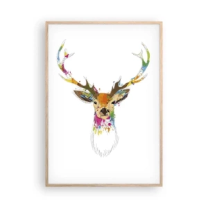 Poster in einem Rahmen aus heller Eiche - Ein mildes Reh in Farbe getaucht - 70x100 cm