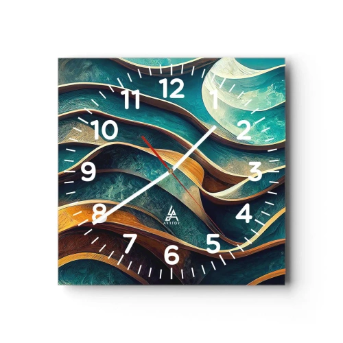 Wanduhr - Glasuhr - Blaue Mäander - 30x30 cm