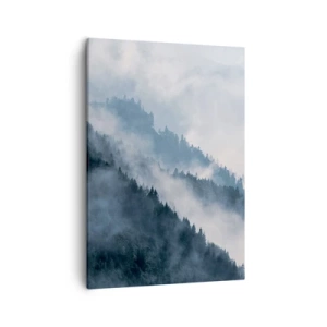 Bild auf Leinwand - Leinwandbild - Nebel schwebt über den bewaldeten Berghängen in einer geheimnisvollen Landschaft - 50x70cm - Mystik der Berge - Moderne Wanddekoration für Wohnzimmer und Schlafzimmer ARTTOR