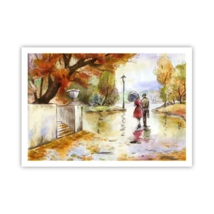Poster - Ein Spaziergang im Herbstpark mit einem Regenschirm - 100x70cm - Romantischer Herbst im Park - Moderne Wanddekoration für Wohnzimmer und Schlafzimmer ARTTOR